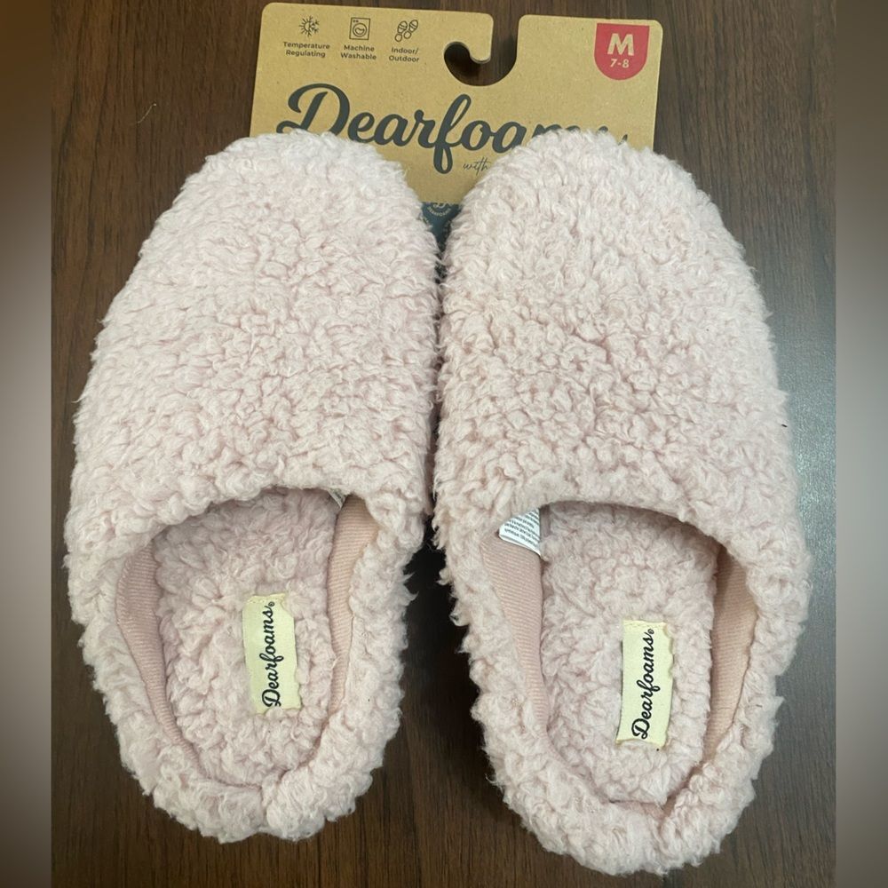 Dearfoams Soft Pink Memory Foam Fleece Slippers